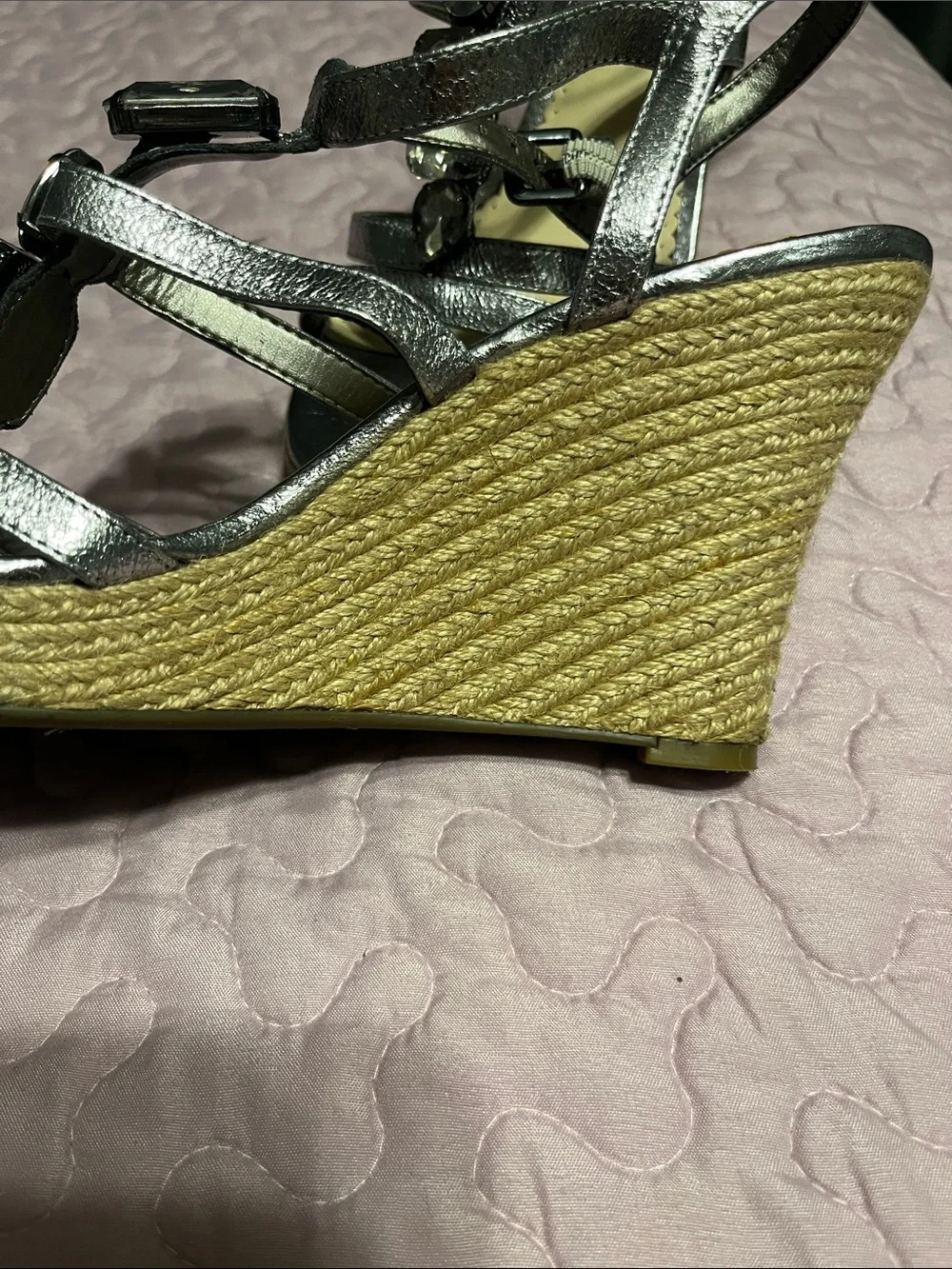 Silver Jeweled Wedge Sandals